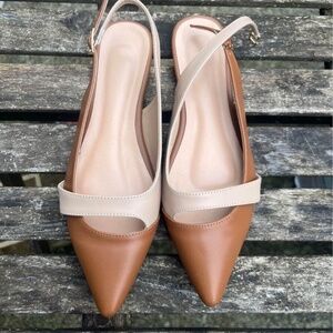 Never worn out Brown and Beige Pointed Strap Flats Size 8.